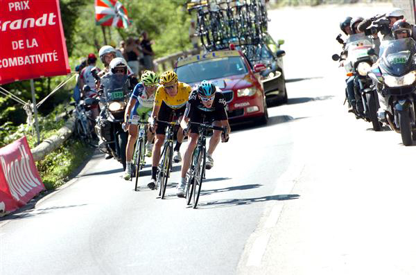 Chirs Froome leads Bradley wiggins down the Peyresourde