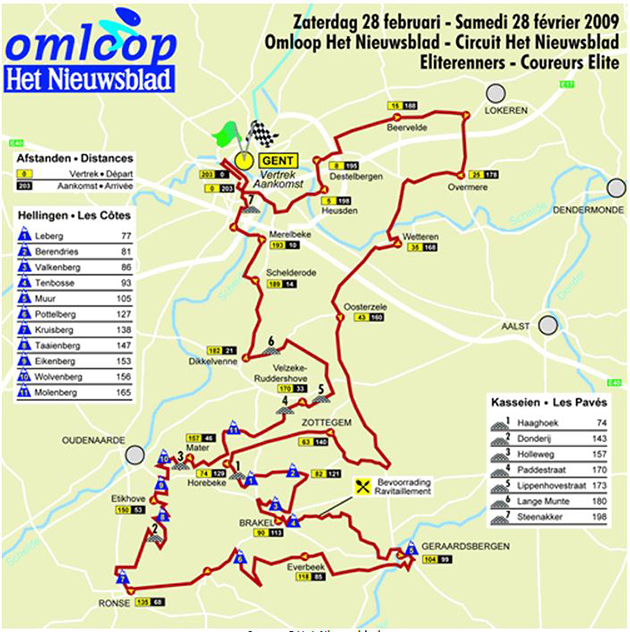 2009 Omloop Hetnieuwsblad map