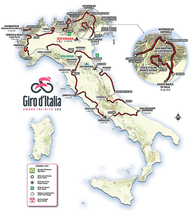 2019 Giro d'Italia map
