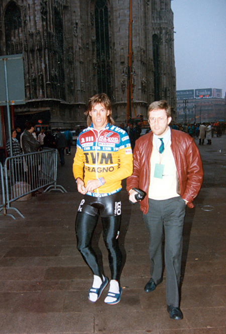 Phil andersn at the start of the 1989 Milano-San Remo