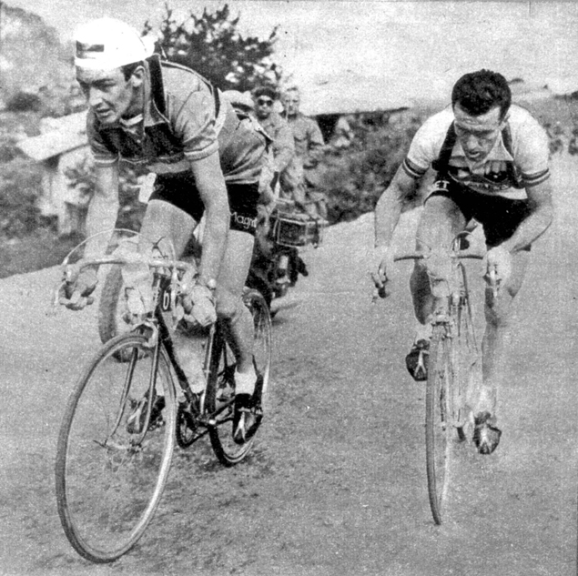 Carly Gaul and Louison Bobet in the 1955 Tour de France