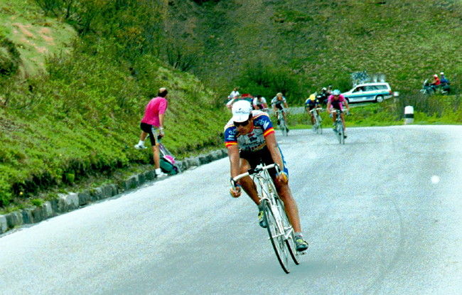 Miguel indirain in the Dolomites during the 1993 Giro