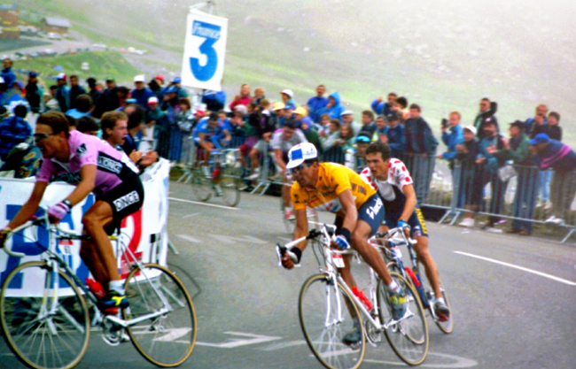 Alez Zulle, Miguel Indurain and Richard Virenque in the 1994 Tour de France