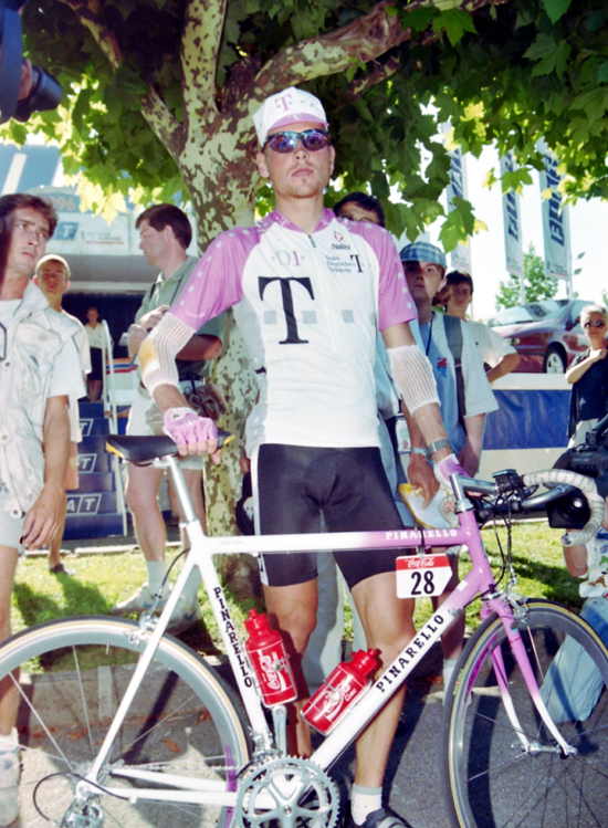 Ullrich with his bike at the end of the 1996 Tour