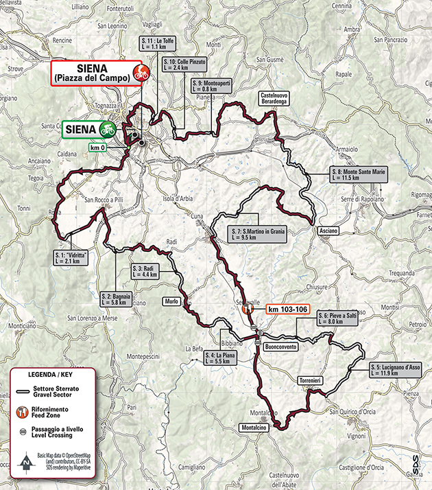 Strade Bianche map