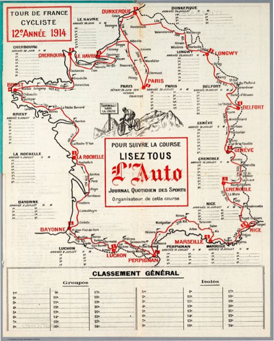 1914 Tour de France map