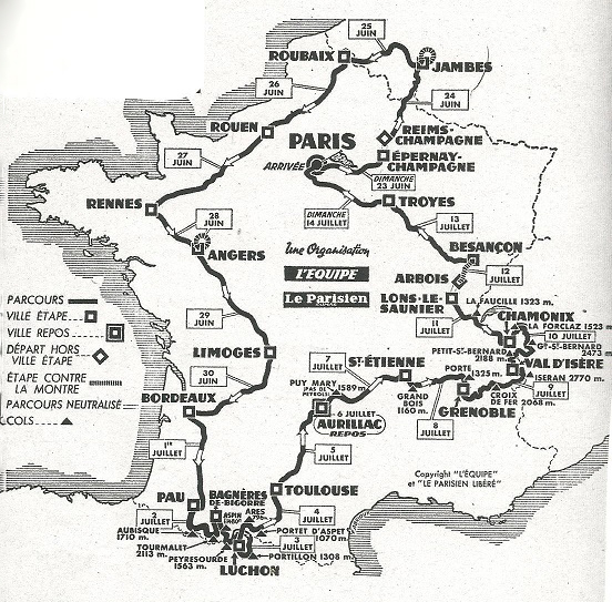 1963 Tour de France map