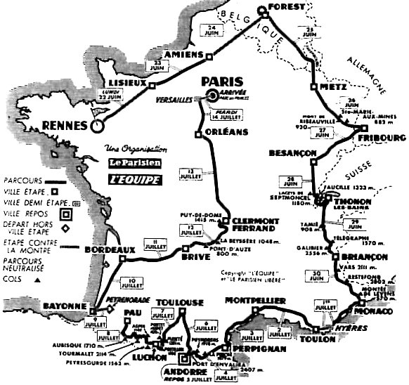 1964 Tour de France map