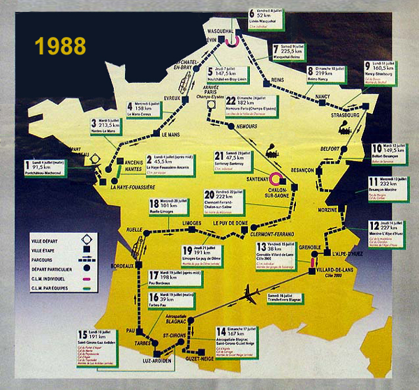 Map of the 1988 Tour de France route