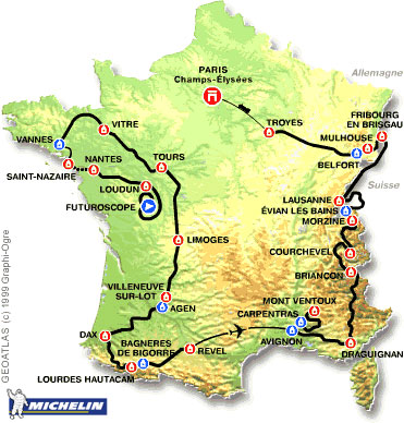 Map of the 2000 Tour de France