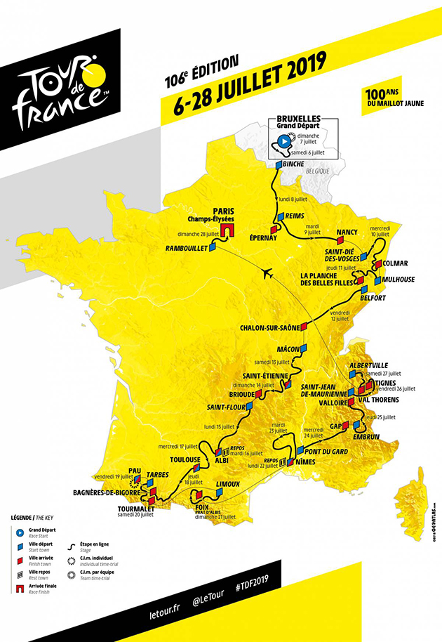 2019 Tour de France map