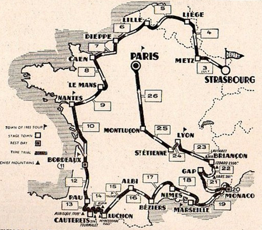 Map of the 1953 Tour de France