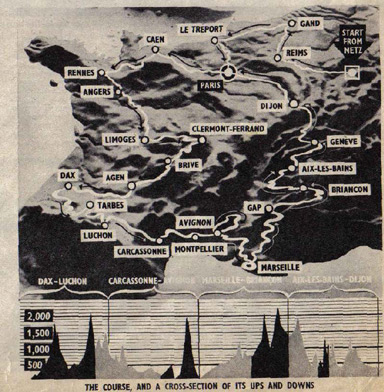 Map of the 1951 Tour de France