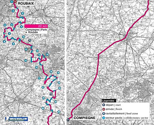 Paris-Roubaix 2002 route map