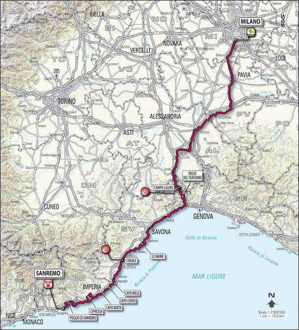 2010 Milan-San Remo route map
