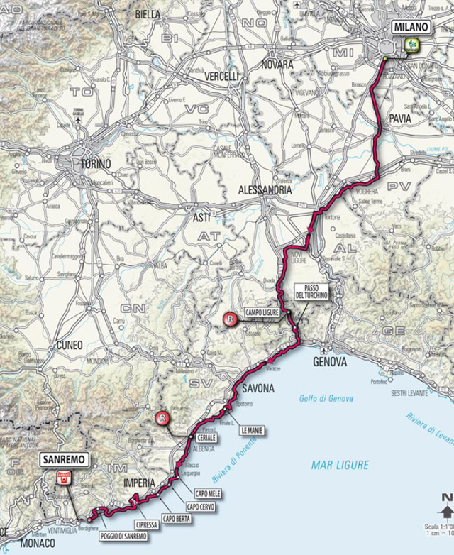 2013 Milano-San Remo map