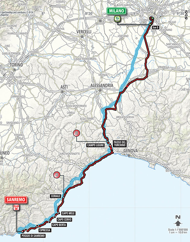 2016 Milan San Remo map