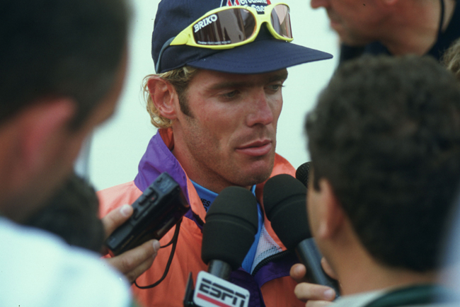 Cipollini gives an interview after winning  stage 2 of the 1995 Tour de France