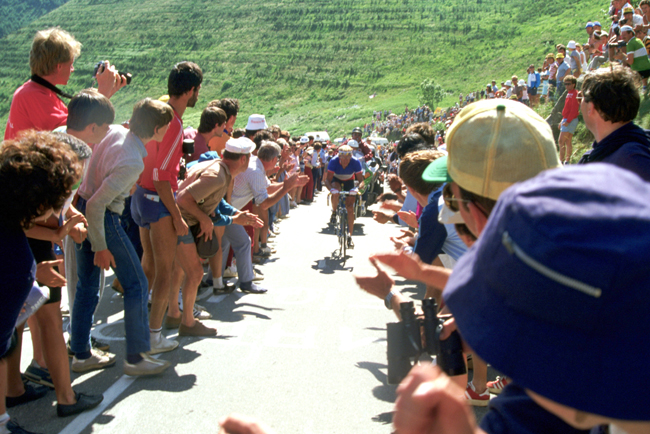 Fignon races up l'Alpe d'Huez in stage 16 of the 1984 Tour de France