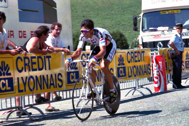 Miguel Indurain riding the stage 12 time trial of the 1990 Tour de France