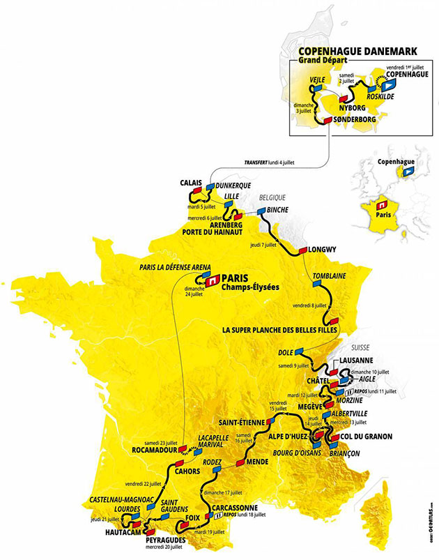 2022 Tour de France overall map
