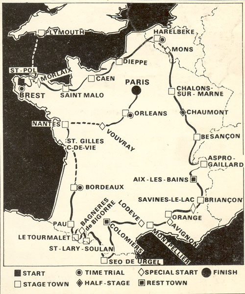 Map of the 1974 Tour de France